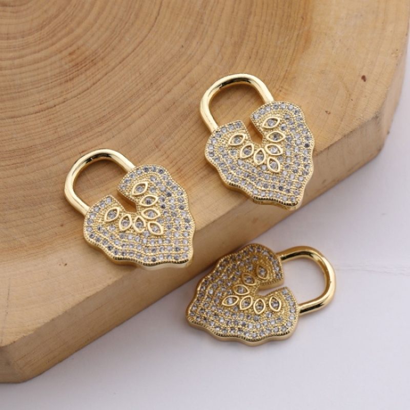 Custom Wholesale Fashion Korean Gold Plated Copper Heart Lock Design Zircon DIY Jewelry Accessory for Bracelet Necklace Making