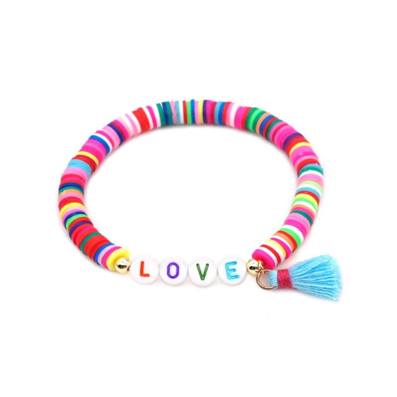 New Friendship Bohemian Fashion Candy Letter Cotton Rope Bangles Handmade Braided Polymer Clay Shell Bracelets