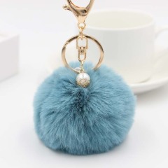 Solid Pearl Fur Puff Rabbit Fox Key holder Fluffy Furry Fuzz Custom Faux Ball Shape Pom Silver Keychain