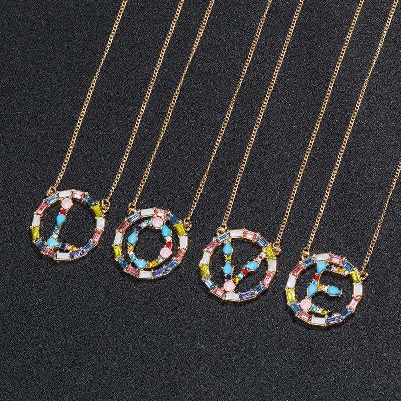Wholesale Multi Color CZ Alphabet Initial A-Z Letter Gold Plated Pendant Necklaces Rope Chain 100% Product Quality Guaranteed