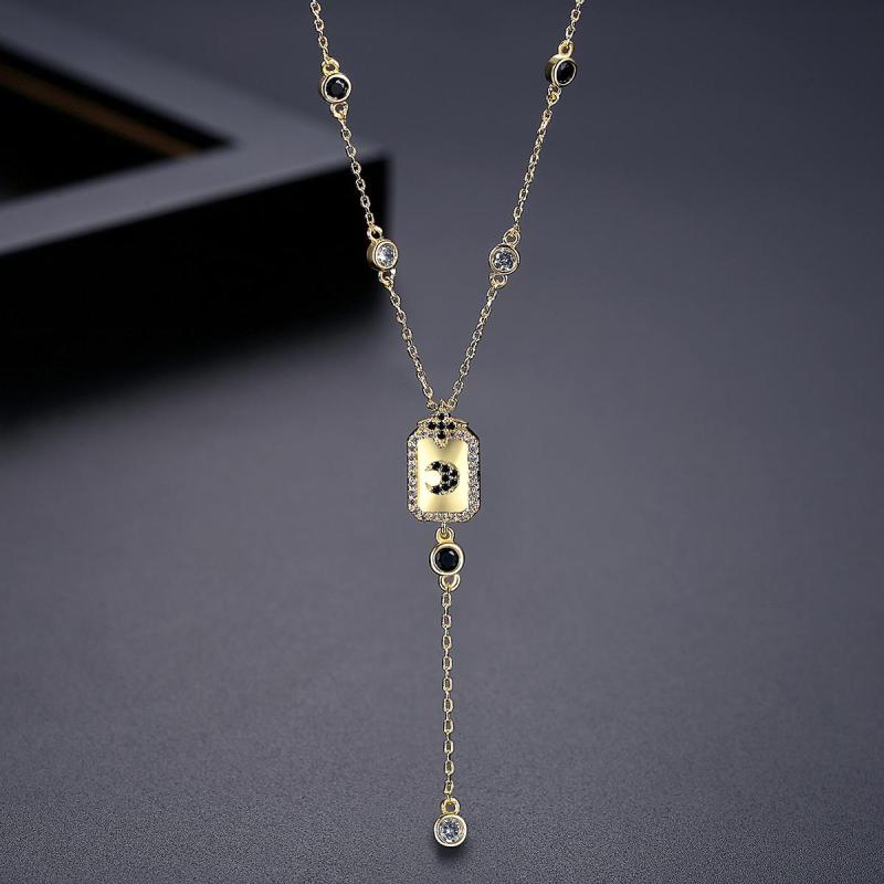 Wholesale Women Fashion Accessories 18K Gold Plated Korean Mothers Day Gift Charm Chain CZ Pendant Jewellery Necklace