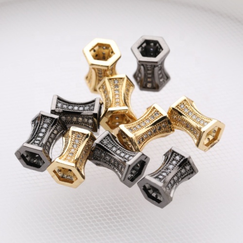 Custom Wholesale Fashion Accessory Gold Plated Copper Hexagonal Prism Design DIY Beads for Jewelry Bracelet Necklace Making