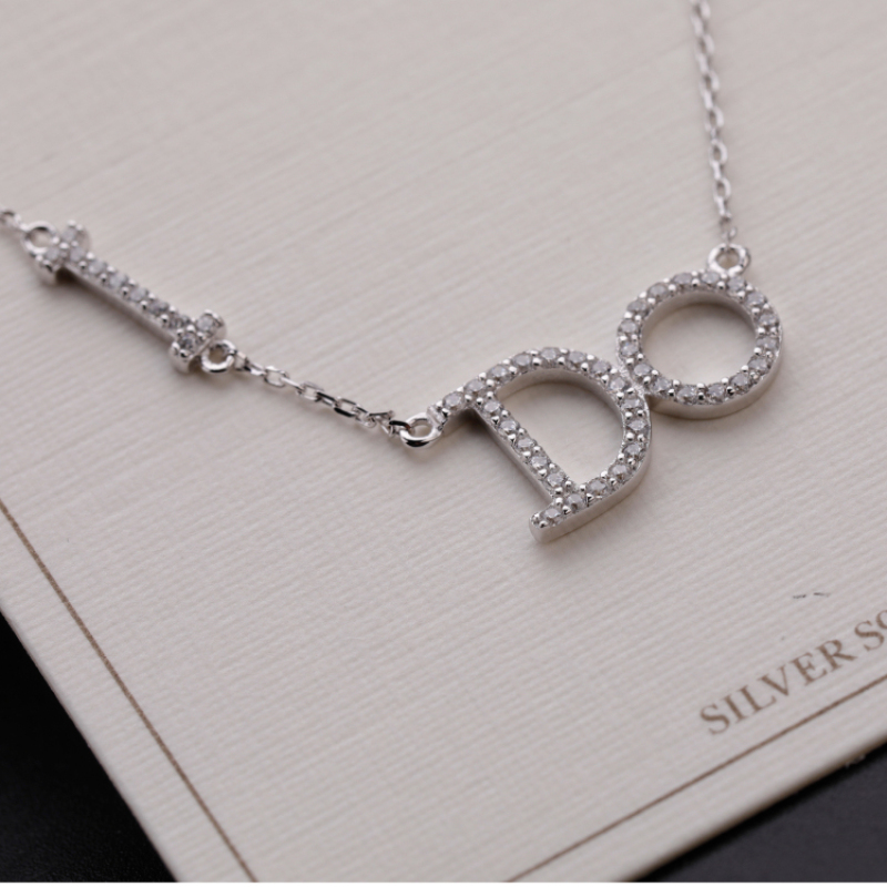 Beautiful Design Korean Style Sterling Silver Cubic Zircon I DO S925 Silver Jewelry Diamond Pendant Necklace
