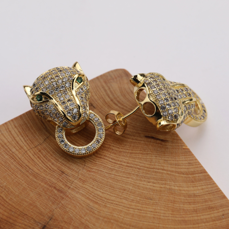 2020 Trendy Copper Gold Plated Micro Zircon Leopard Head Animal Charms Zircon Earrings  for Women Gift Jewellery