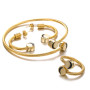 2021 New Luxury Trendy Gold Plated Stainless Steel Jewelry  Earrings Ring Bangle Three Set For Women