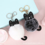 wholesale Fur Puff  Key holder Ball Shape green Pom pom kids Silver frenchie  anime cat Keychain