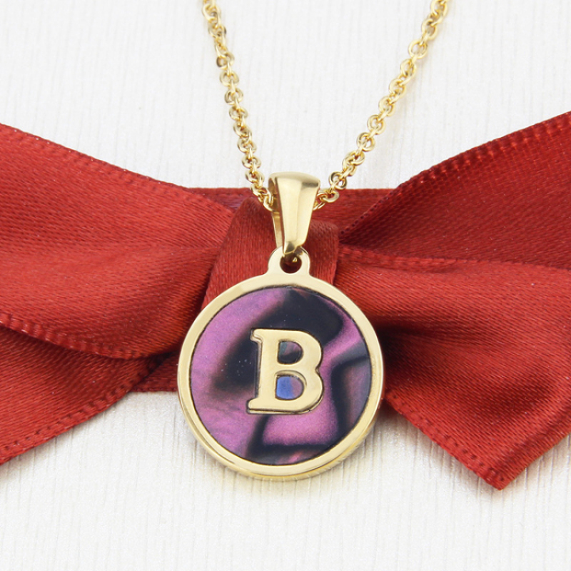 New Trendy Women's Abalone Shell Pendant Necklace Gold Letter Alphabet Necklace with Chain