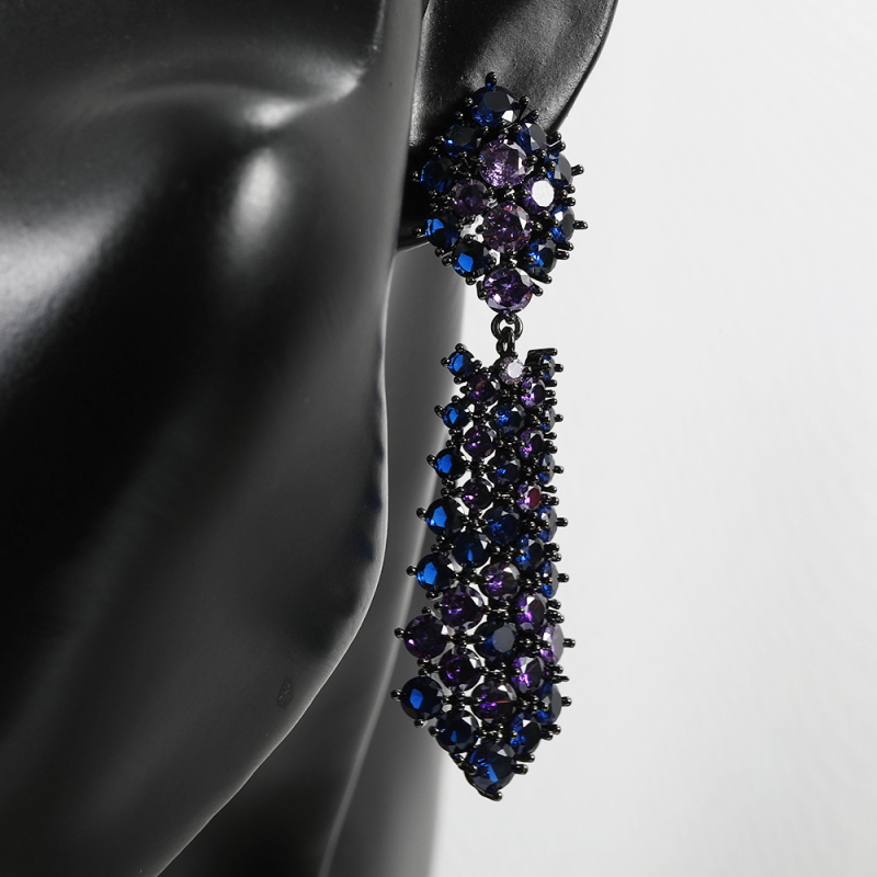 2021 Unique Jewelry Black Gun Plated Brass Zircon Oversize Large Big Statement Stud Post Earrings For Women