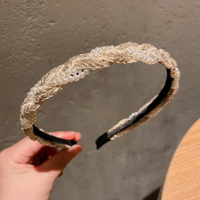 2021 Wholesale creative headbands decoration making accessories non slip twist braid string pearl hairbands for women girl