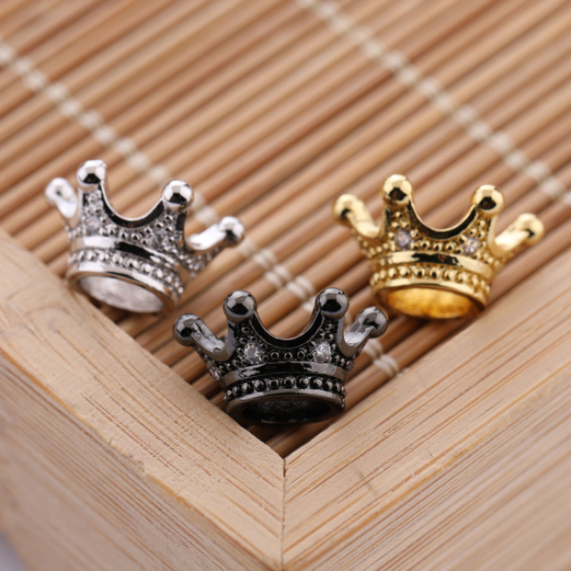 Clear Cubic Zirconia CZ Micro Pave Brass Material Gold Crown Charms Loose Beads for DIY jewelry making