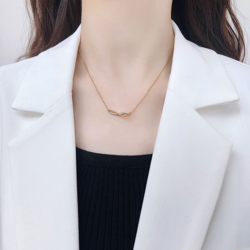 New Fashion Korean Jewelry Thin Chain Delicate Gold Plated Sterling Silver Infinity Pendant Necklace