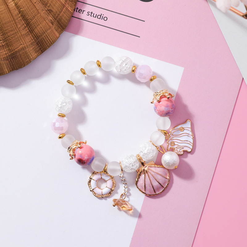 New Trendy High Quality Handmade Girls Enamel Metal Bracelet Ocean Animal Charm Jewelry Bracelets Pearl Shell Bracelet