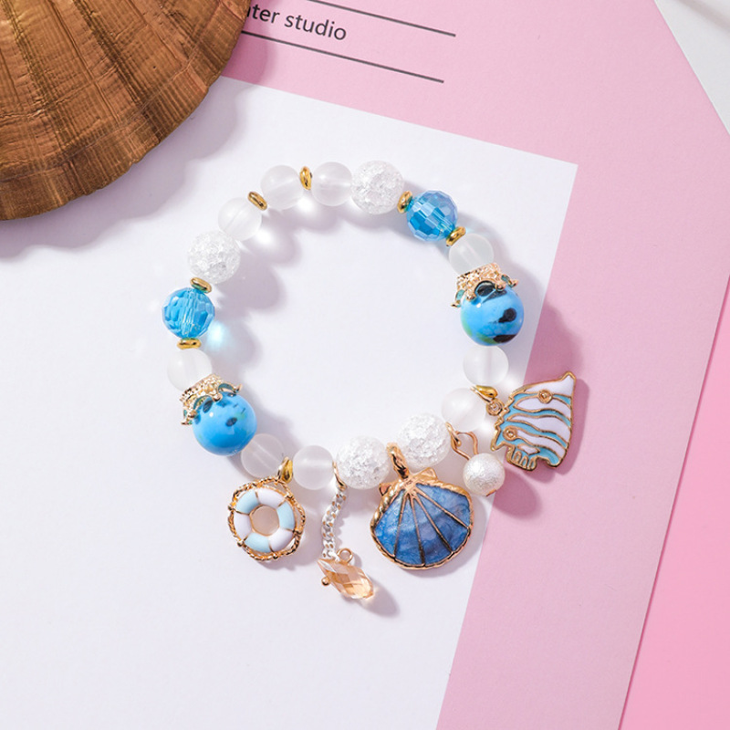 New Trendy High Quality Handmade Girls Enamel Metal Bracelet Ocean Animal Charm Jewelry Bracelets Pearl Shell Bracelet