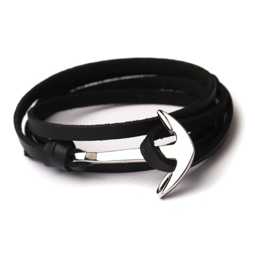 2021 Low MOQ Fashion Design Silver Metal Anchor Colorful Leather Bracelet for Sale