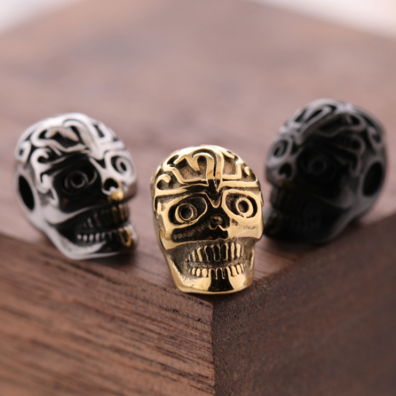 18K Gold Plated Retro Stainless steel Skull Charm Beads with Hole