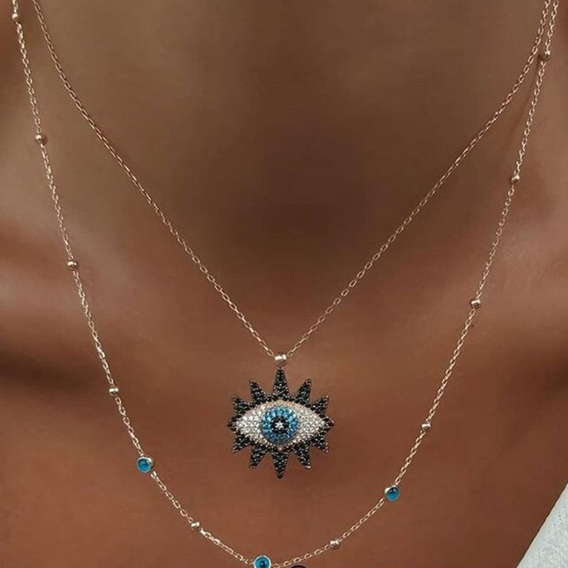 Personalized devil eyes pendant necklace lucky eye chain jewelry double layer evil eyes necklace for women