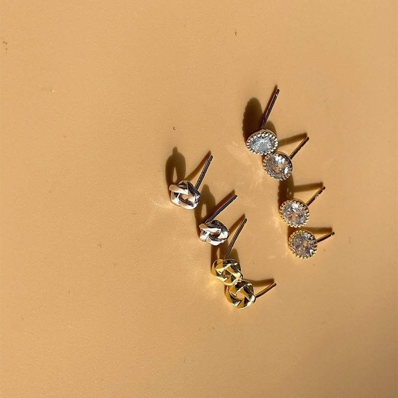 4Pairs Custom Simple Design 925 Sterling Sliver Cute Girls Jewelry Zircon Twist Ring Stud Earrings for Women