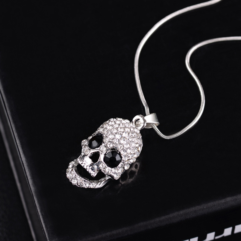 Halloween luxury chain necklace jewelry silver plated diamond skull pendant hip hop man necklace