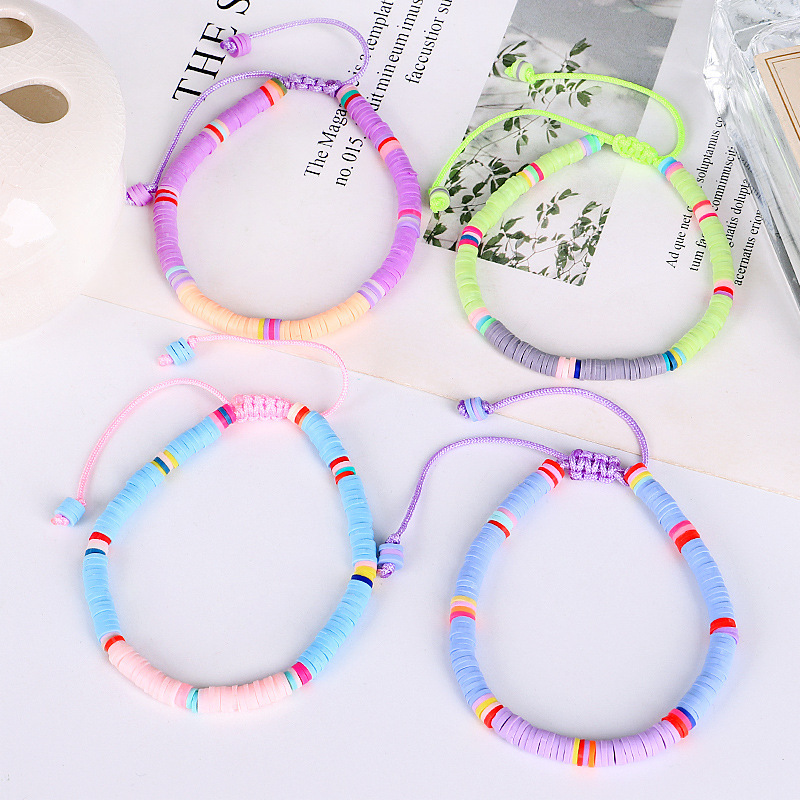 Fancy Jewelry Colorful Bohemian Elastic Beads Bracelets African Vinyl Discs Polymer Clay Disc Beads Bracelets
