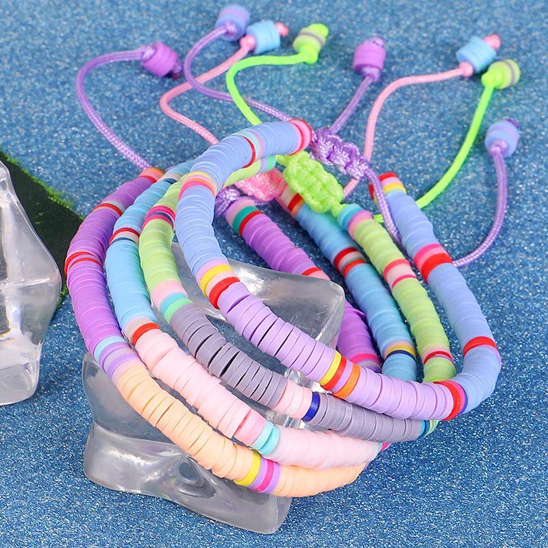 Fancy Jewelry Colorful Bohemian Elastic Beads Bracelets African Vinyl Discs Polymer Clay Disc Beads Bracelets