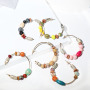 Bohemian Retro National Style Bead Jewelry Geometric C Shaped Colorful Wooden Earrings For Women