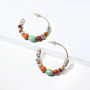 Bohemian Retro National Style Bead Jewelry Geometric C Shaped Colorful Wooden Earrings For Women