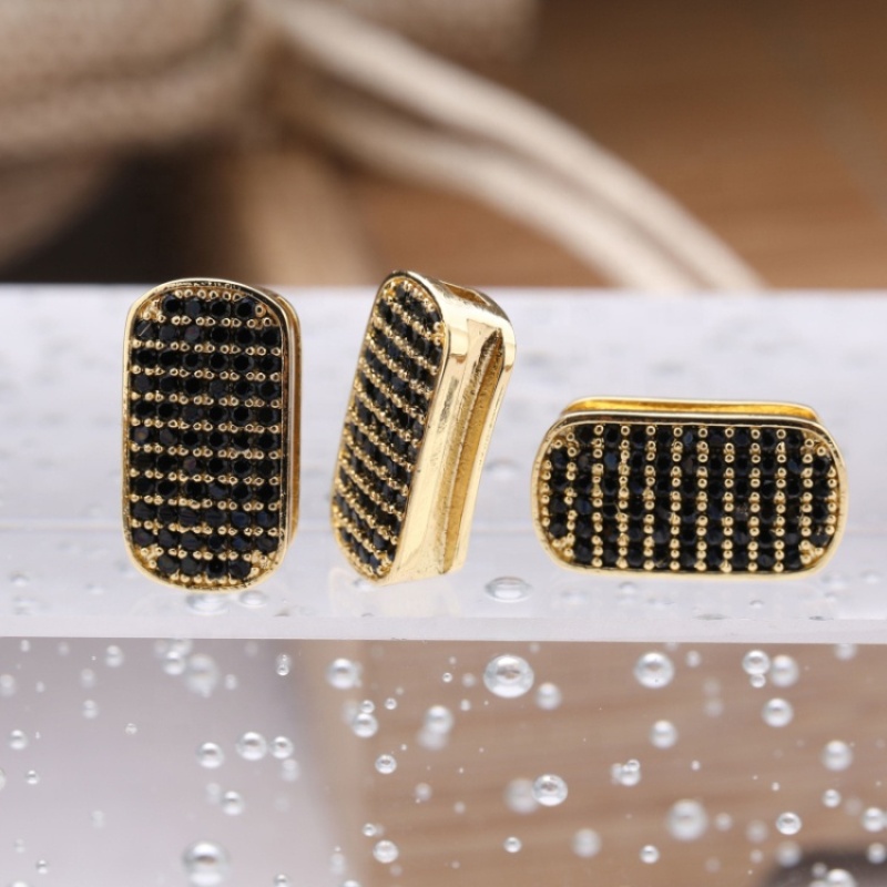 Custom Wholesale Fashion Accessory Zircon DIY Charm Jewelry Bracelet Making Accessory Gold Plated Copper Rectangle Shaped Black