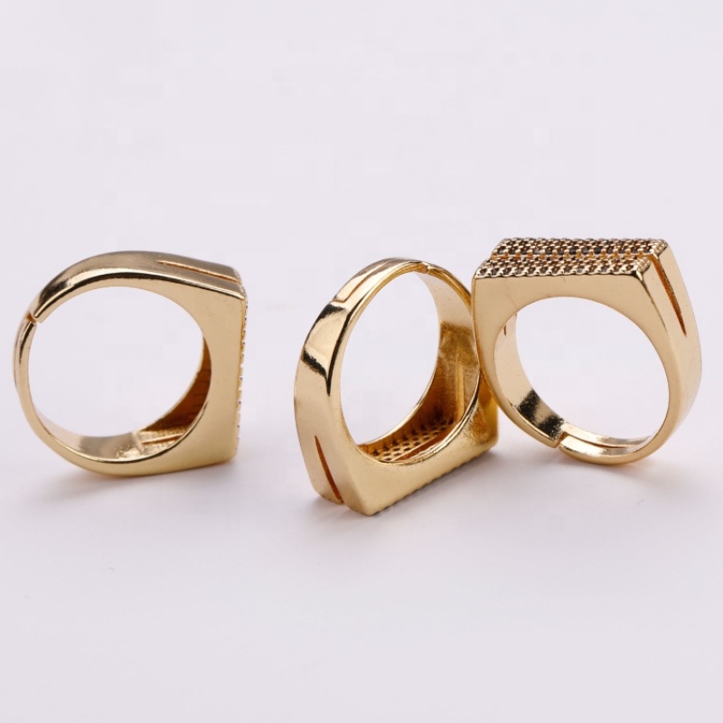 Fashion Jet CZ Micro Pave Gold Plating Adjustable Brass Ring For Women