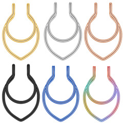 Unique Designer Faux CC Septum Cartilage Rings Jewelry Stainless Steel Antler Clip on Dangling Non Piercing Studs Nose Cuffs