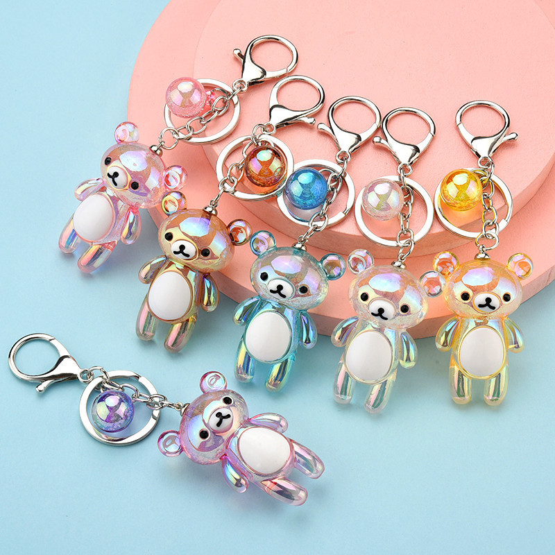 Personalized Custom Dazzling Cartoon Cute Bear Key Chain Acrylic Pendant Bag Charm Keychain