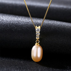 Wholesale Women Fashion Korean S925 Sterling Silver 18K Gold Plated Zircon Long Chain Natural Pearl Pendant Jewellery Necklace