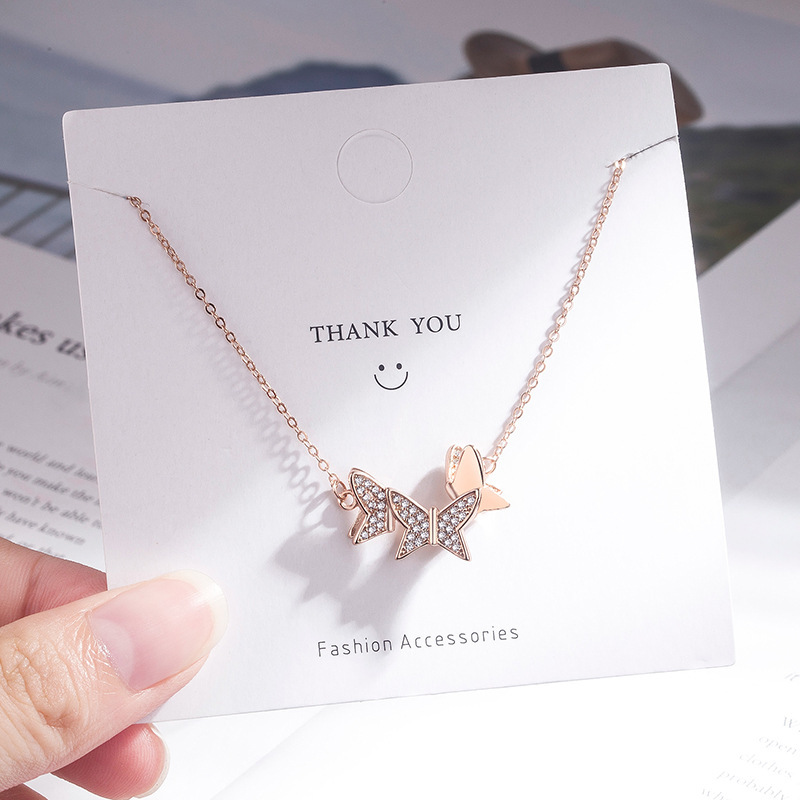 New Product Rose Gold Luxury Women's 925 Sterling Silver Jewelry Butterfly Girls Pendant Necklace