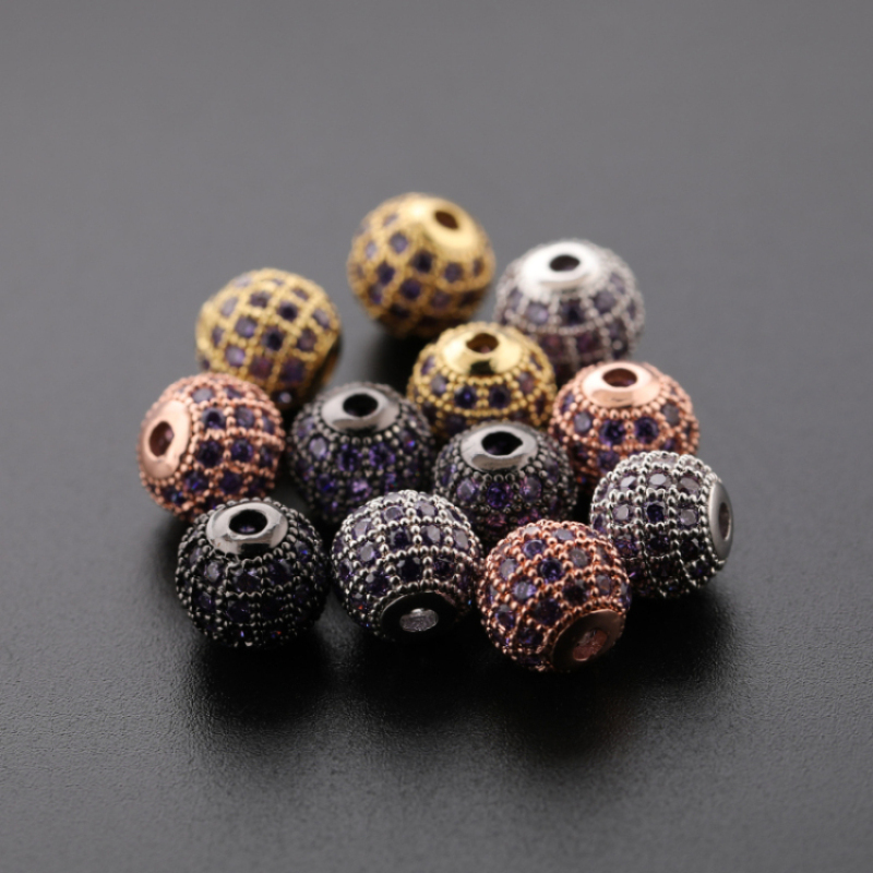 New Design 8MM Zircon Micro Inset Jewelry Beads with Hole
