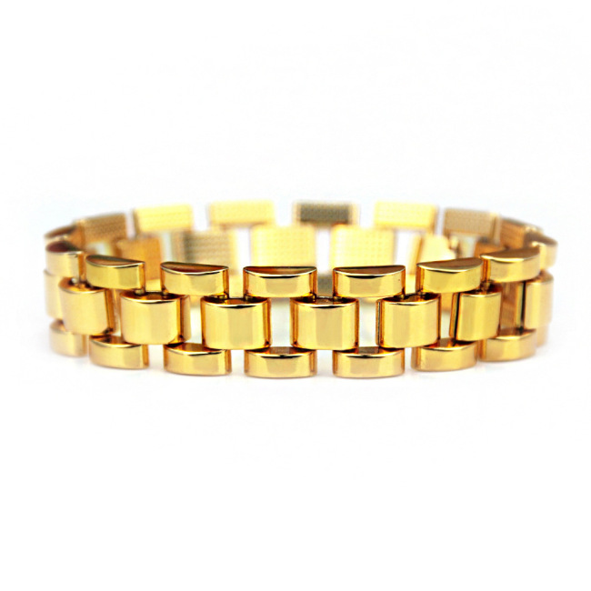 MOJOYAS Hot Sale 15MM Width Gold Plated Polished Watch Chain Link Bracelet