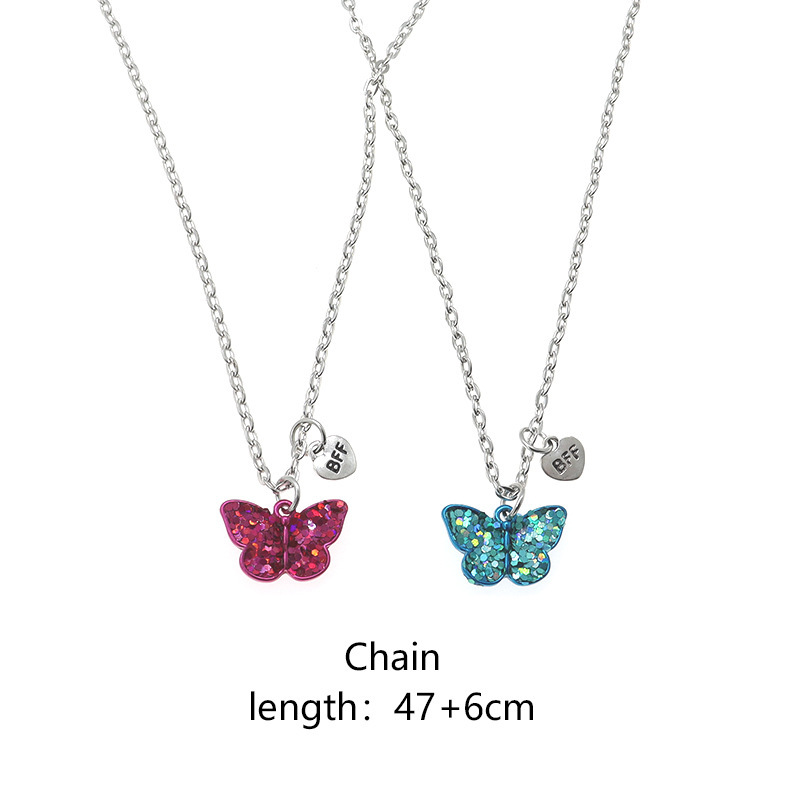 2Pcs/Set Best Friends Forever Couple Gift Jewelry Butterfly Pendant Necklaces Set Chain Necklace