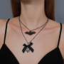 Personalized crystal lady jewelry Gothic bat skull Halloween bow pendant necklace
