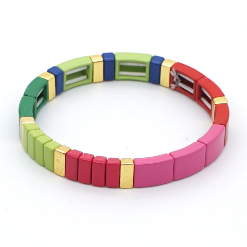 Drop Shipping Hot Sale New Creative Style Colorful Square Alloy Bracelet Men and Women Elastic Bracelet