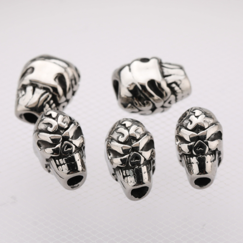 12*9MM Retro Silver Plated Double Side Demon Skull Beads Charm with Hole Wholesale