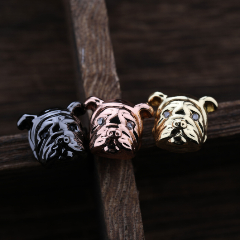 Fashion Custom Logo Animal Charms Micro Insert Zircon Copper Cute Shar Pei Dog Bead Charms Pendants  12pcs/opp Bag Gift 3g