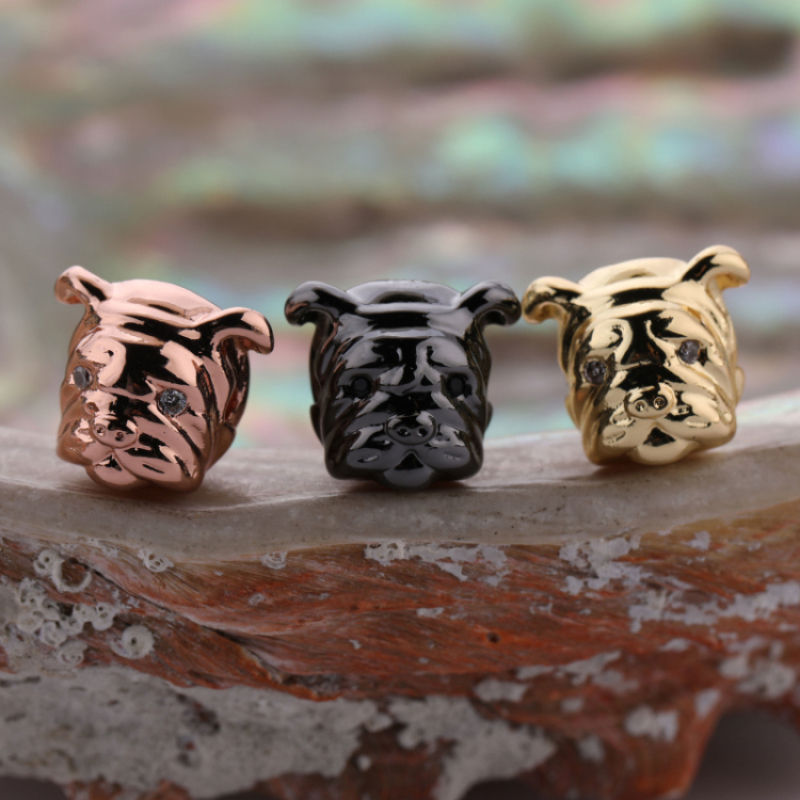 Fashion Custom Logo Animal Charms Micro Insert Zircon Copper Cute Shar Pei Dog Bead Charms Pendants  12pcs/opp Bag Gift 3g