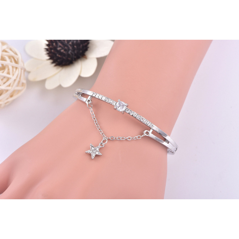 18k gold plated crystal micro pave zinc alloy star charm bangles bracelet for women gift