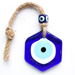 Turkish blue eyes jewelry glass pendant wall decoration hexagonal evil eyes pendant charms home office wall decoration hanging