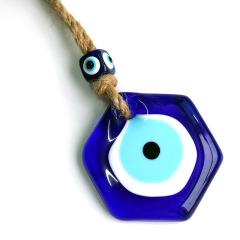 Turkish blue eyes jewelry glass pendant wall decoration hexagonal evil eyes pendant charms home office wall decoration hanging