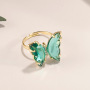 New Trendy Gold Plated Adjustable Brass Crystal Butterfly Ring