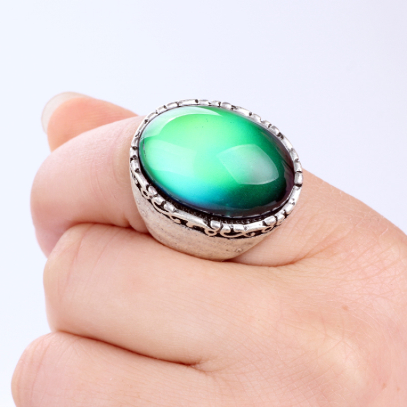 2021 Chunky Luxury Vintage Big Gemstone Crystal Stone Jewelry Color Change Magic Mood Rings for Men