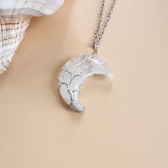Healing Stones Crystal Spiritual Quartz Moldavite Tree of Life Crescent Moon Necklace for Men and Women