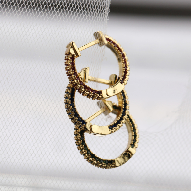 New 2021 Trendy Micro Insert Zirconia Gold Brass Design Charm Jewelry Hoop Circle earrings for Women and Girl
