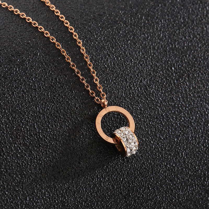 New Women's Roman Numerals Engraved Titanium Steel Necklace Personality Rose Gold Micro Insert Clay Zircon Necklace