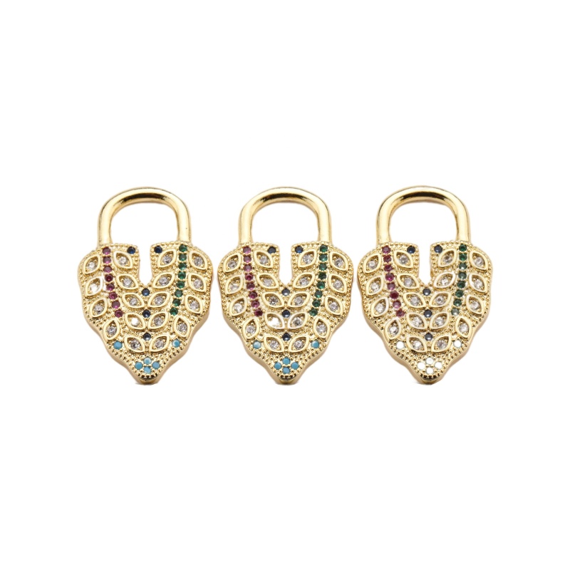 Custom Wholesale Fashion Korean Gold Plated Zircon Brass Heart Lock Design DIY Jewelry Accessory for Bracelet Necklace Making