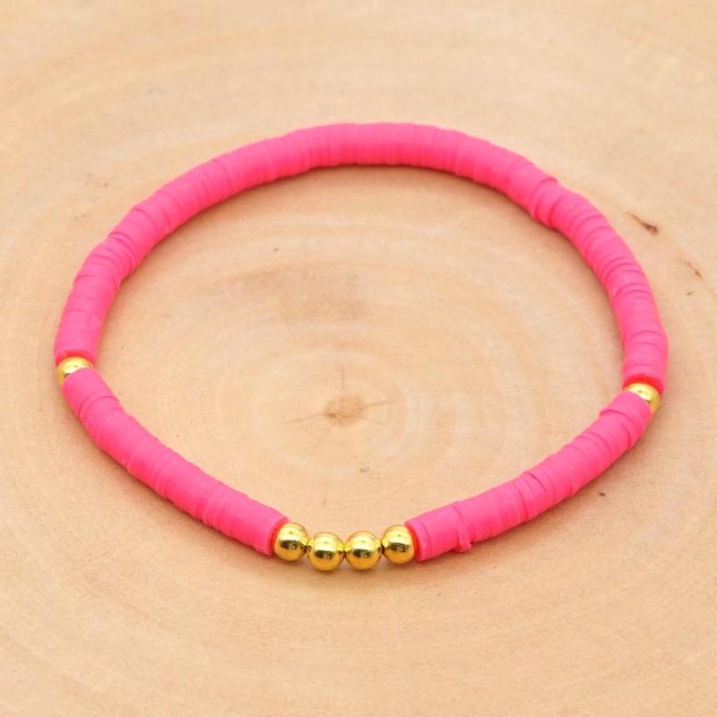 Colorful Polymer Clay Bracelet 4mm Vinyl Summer Beach Handmade High Quality Fadeless Gold Beaded Bracelets